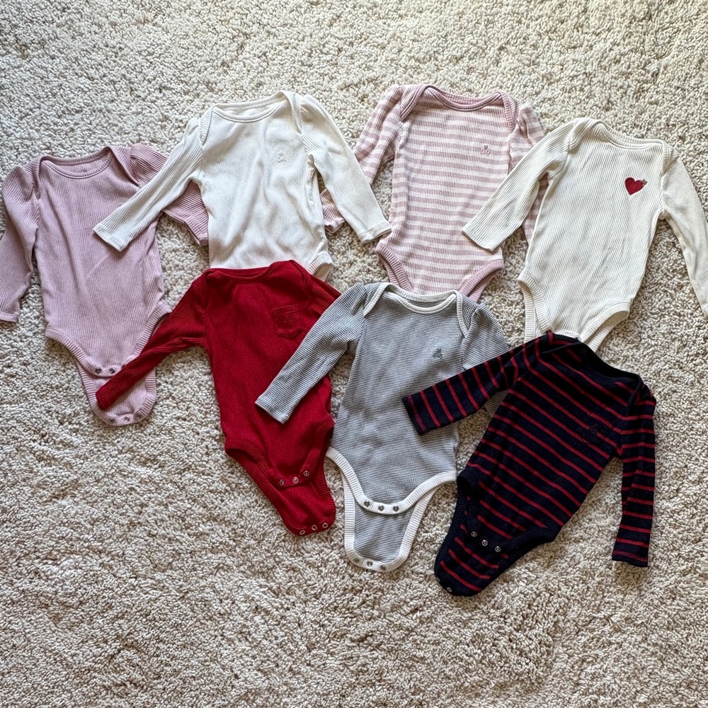 Baby GAP Long-Sleeve Ribbed One-Piece Bodysuits Pink, White, Red, Gray, Navy